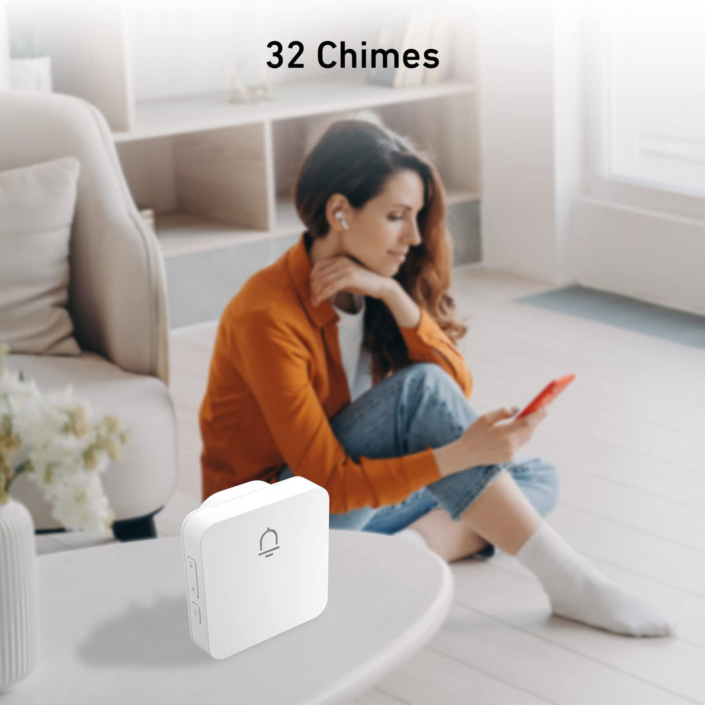 SECRUI Doorbell, Easy Installation Wireless Door Bell Kit with 1000FT Ultra-Long Range, 32 Chimes, 5 Volume Levels for Home, Classroom, Office-White