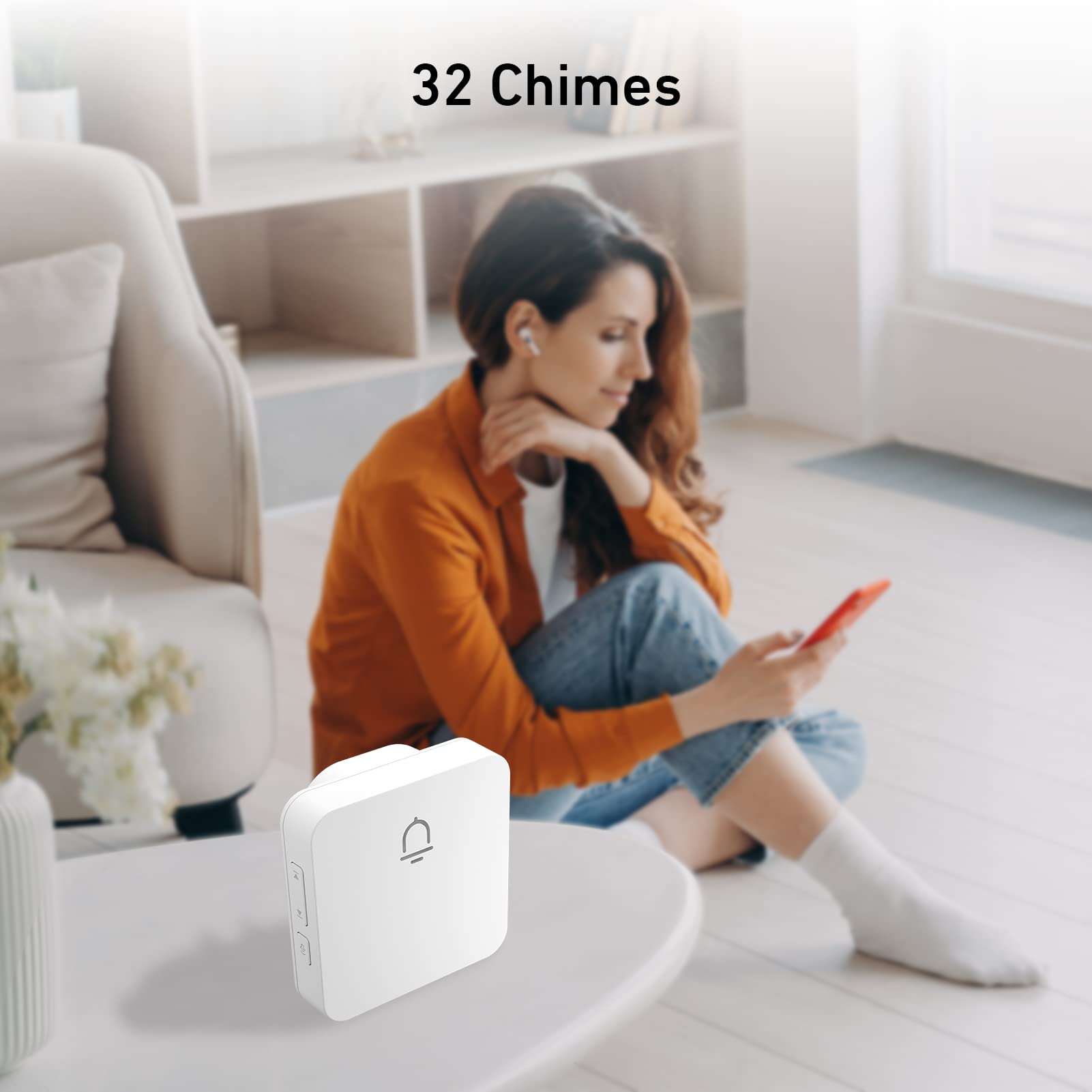 SECRUI Doorbell, Easy Installation Wireless Door Bell Kit with 1000FT Ultra-Long Range, 32 Chimes, 5 Volume Levels for Home, Classroom, Office-White