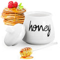 Swetwiny Ceramic Honey Pot with Dipper, 12oz Ceramic Honey Dispenser with Lid and Glass Honey Stick Porcelain Honey Container for Home Kitchen