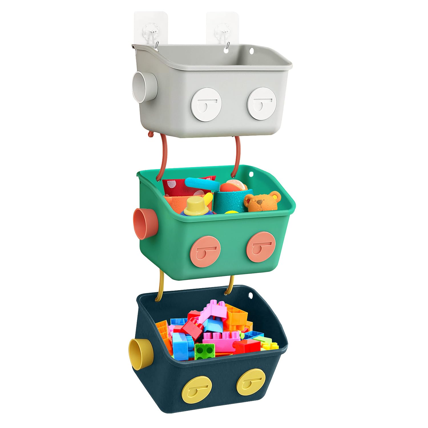 Bath Toy Storage Organizer Basket, 3 Pack Cute Robot Bathtub Shower Toy Organizer, Wall Mounted Hanging Bath Toy Holder with Hooks, for Tub Laundry