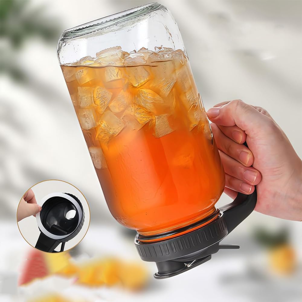 2 Pack 64oz 2 Quart Glass Mason Jar Pitcher Wide Mouth Jug with Lid and Pour Spout Airtight Seal Leak Proof for Iced Tea Milk Juice Cold Beverages Coffe (Black+Gray, 10.2X 4.3inch)