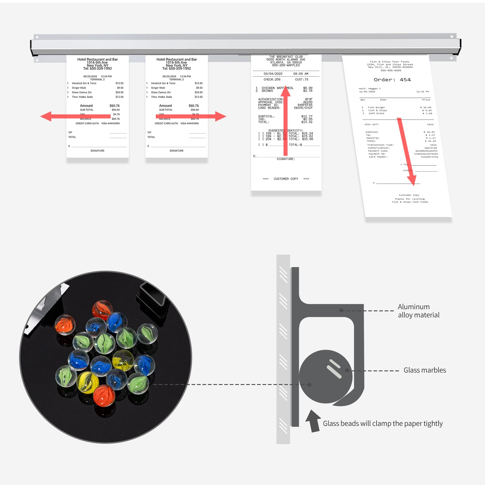 Restaurant Ticket Holder, 16/18/24/28/30" Check Rack Order Receipt Rail Display Slide for Commercial Kitchen Cafes Pubs Bars 2 Pcs (16 Inch)
