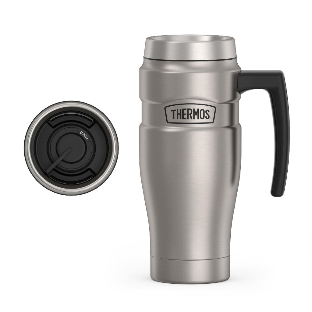 Thermos SK1000MSTRI4 Stainless King 16 Ounce Travel Mug with Handle, Matte Steel, Gray, SK1000MSTRI4, 24 oz
