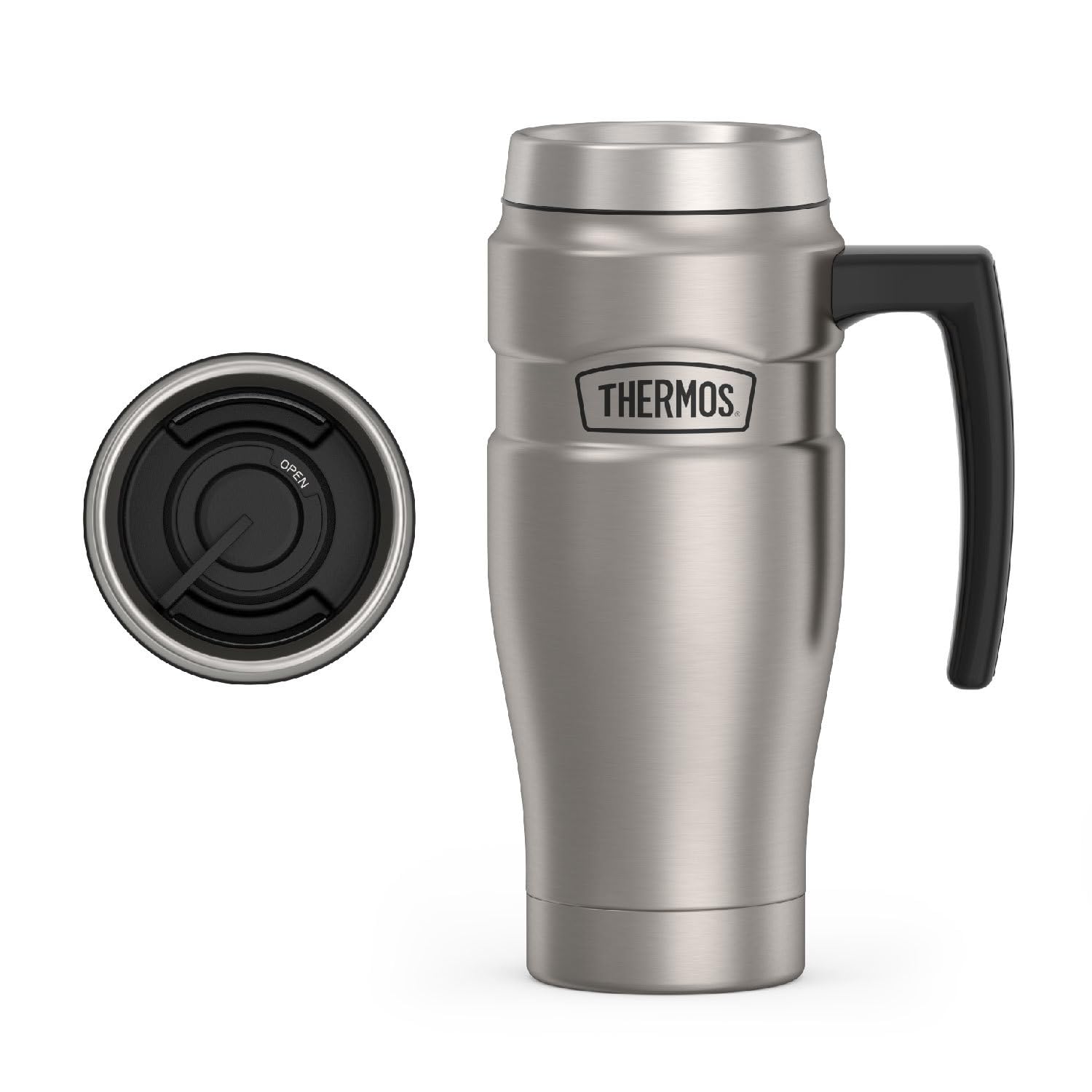 Thermos SK1000MSTRI4 Stainless King 16 Ounce Travel Mug with Handle, Matte Steel, Gray, SK1000MSTRI4, 24 oz