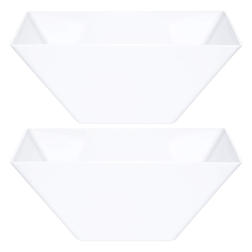 PLASTICPRO Disposable Square Plastic Medium White Serving Bowls Extra Heavy Duty for Party's Snack or Salad Bowl, Elegant Pack of 4