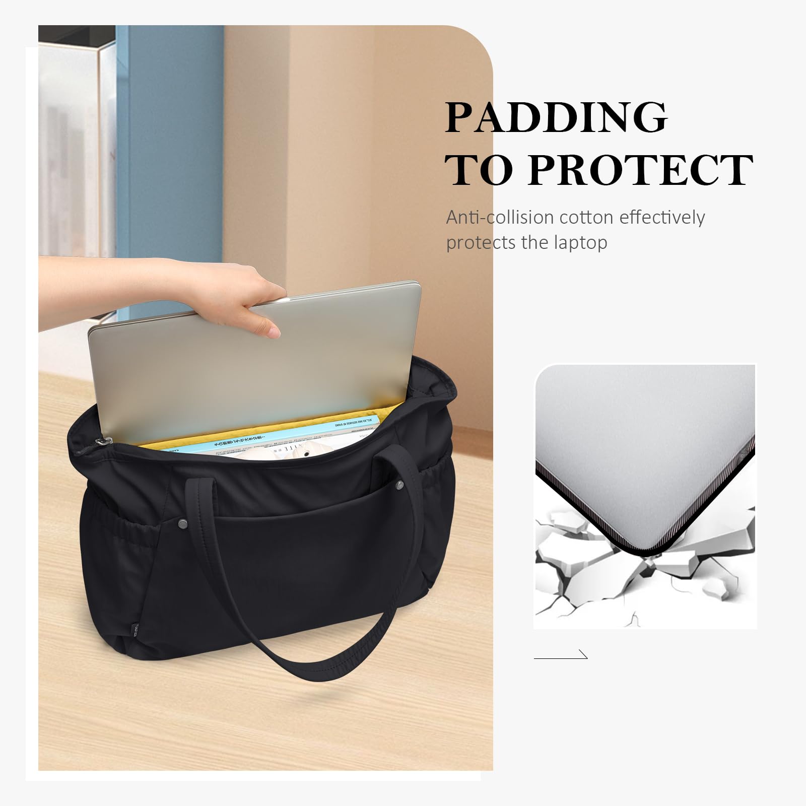 GOLF QUALITY Tote Bag for Women, Work Bags with Zipper Computer Laptop Handbag with Compartments for Travel, Daily,Fit 14Inch,Black