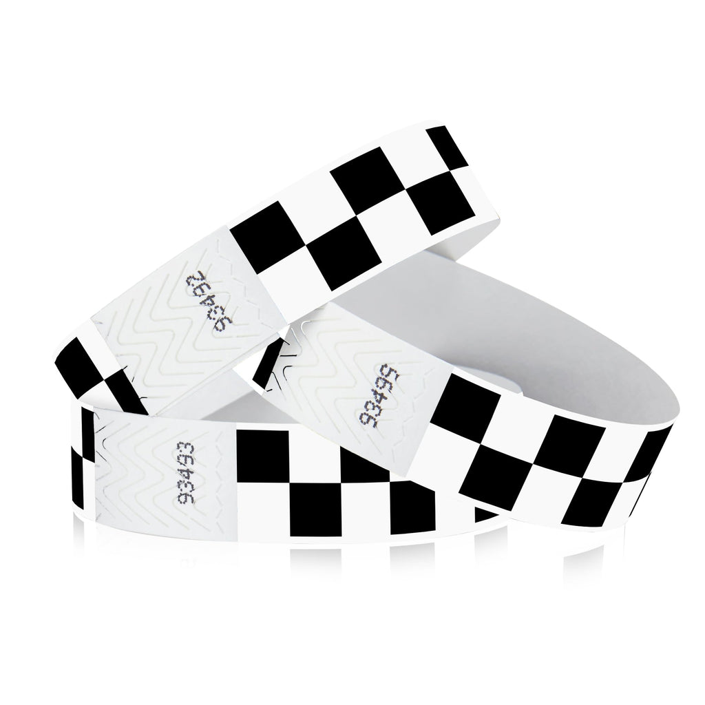 WristCo Black Checkered / Checks 3/4" Tyvek Wristbands - 500 Pack Paper Wristbands For Events