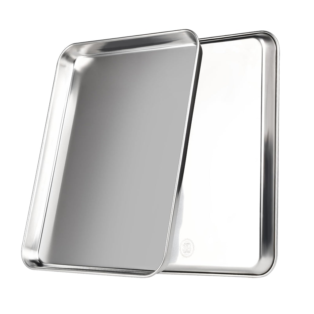 2 Pack Baking Sheet,Heavy Duty Stainless Steel Baking Pans Tray,Size 12.5 × 9.5 × 1 Inch,Cookie Sheet for Baking,Mirror Finish & Non Toxic & Easy Clean & Dishwasher Safe