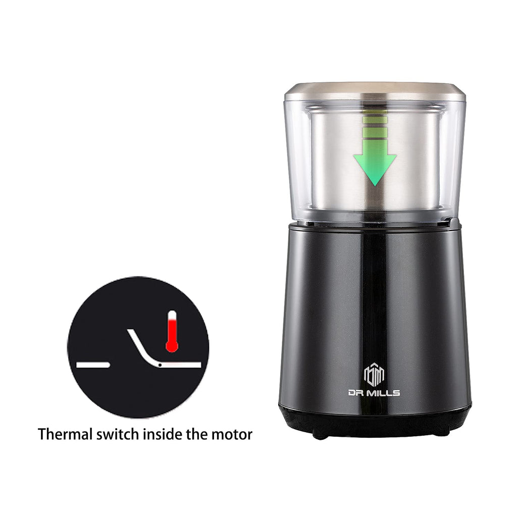 DR MILLS DM-7451 Electric Coffee Grinder, Dried Spice, nut, herb Grinder, Detachable Cup, Dishwashable, SUS304 Stainless Steel