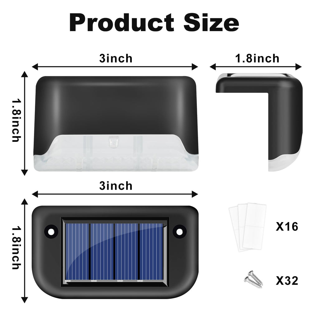 16 Pack Solar Lights Outdoor Waterproof, Solar Step Lights for Decks Pathway Yard Stairs Fences (Warm White)