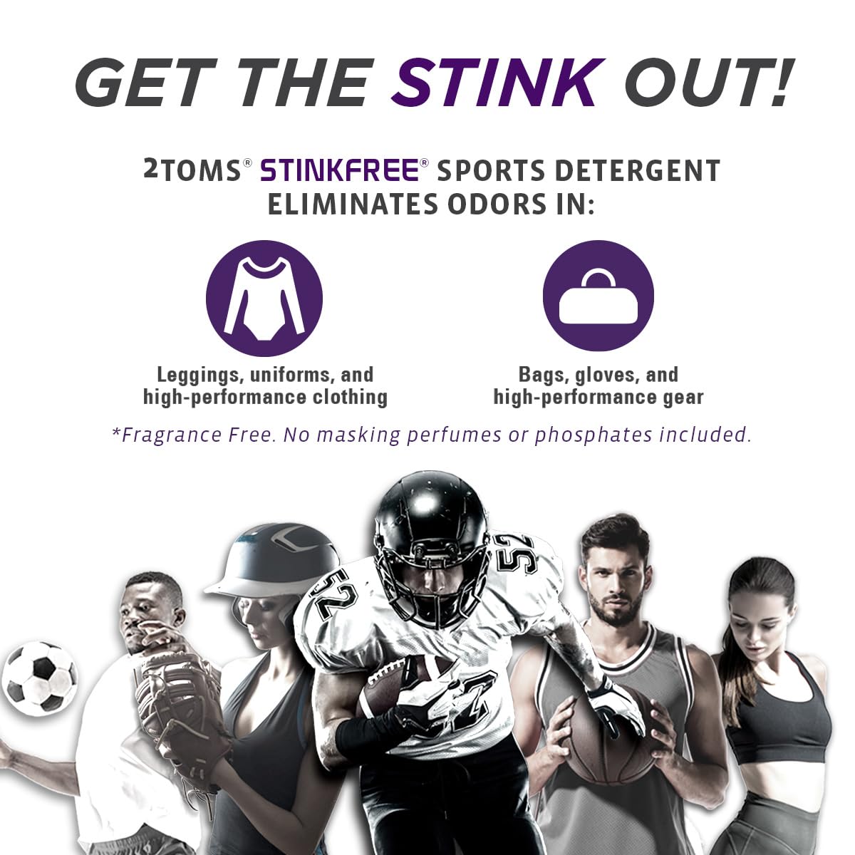 2Toms StinkFree Laundry Detergent, Fragrance Free Odor Eliminator for Athletic Clothes & Gear, Formulated for Sweat, 30 Ounce Bottle