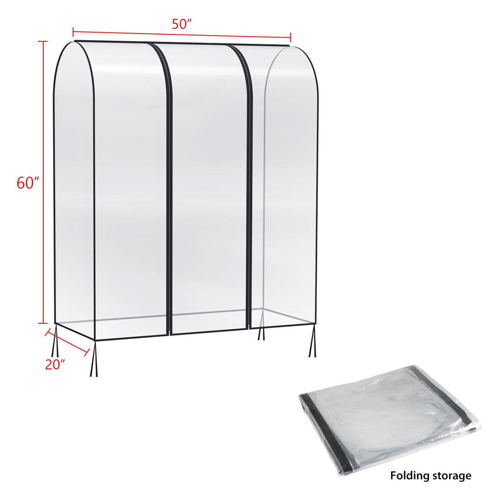 Zilink 50'' Clear Garment Rack Cover Dustproof Clothes Rack Cover Clear Garment Bags Waterproof Wardrobe Cover with 2 Durable Zippers for Garment Rack,(Rack Not Included)