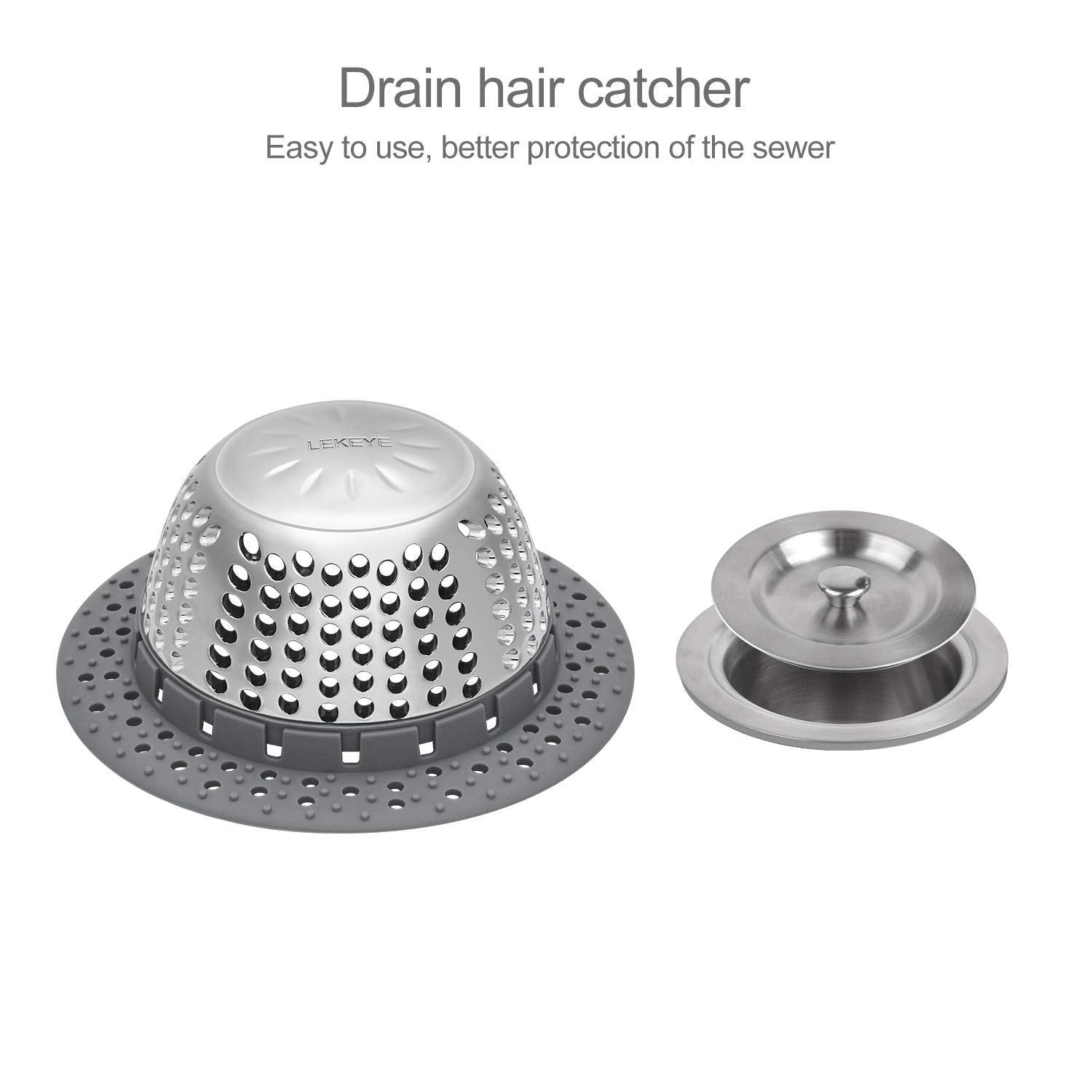 LEKEYE Drain Hair Catcher/Bathtub Shower Drain Hair Trap/Strainer Stainless Steel Drain Protector-Silver