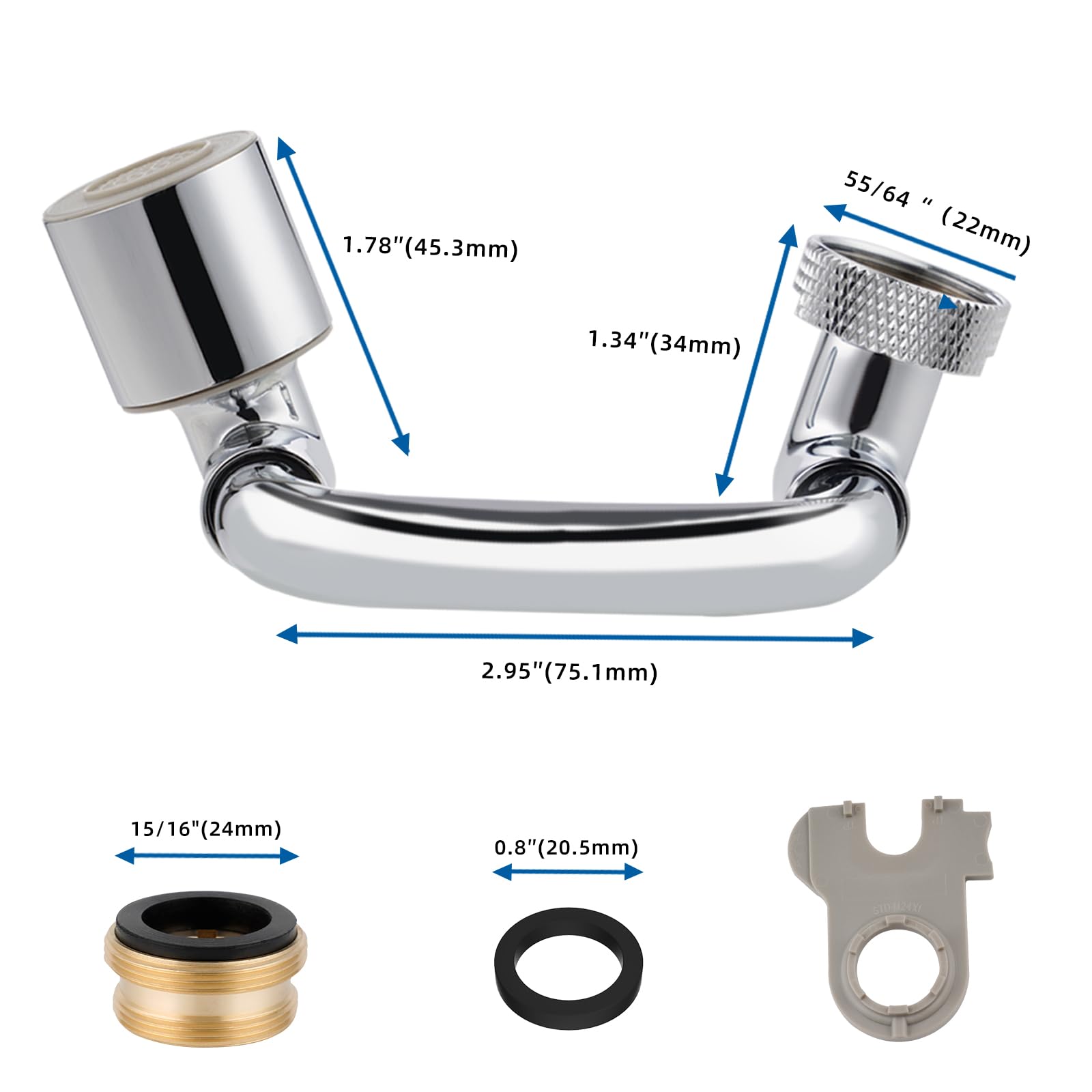 Hibbent Metal 1080 Swivel Faucet Extender: Universal Robotic Arm Swivel Extension Faucet Aerator with Dual Spray Mode, Splash Filter, Sink Faucet Attachment for Kitchen Faucet or Bathroom Sink Chrome