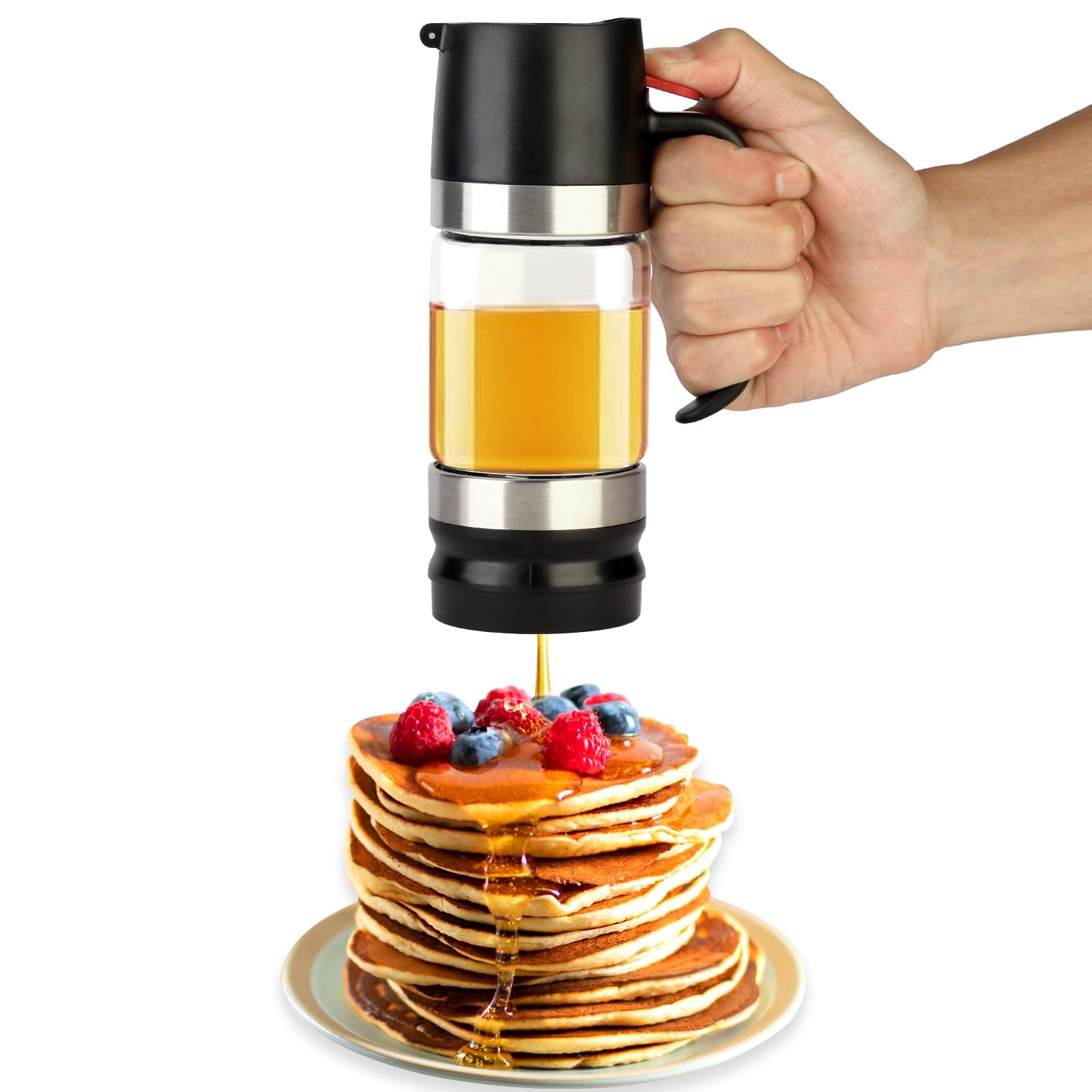 HOMKULA Glass Honey Dispenser No Drip, Maple Syrup Dispenser for Coffee, Tea, Pancake, Black (9 OZ, 1 Pack) C1