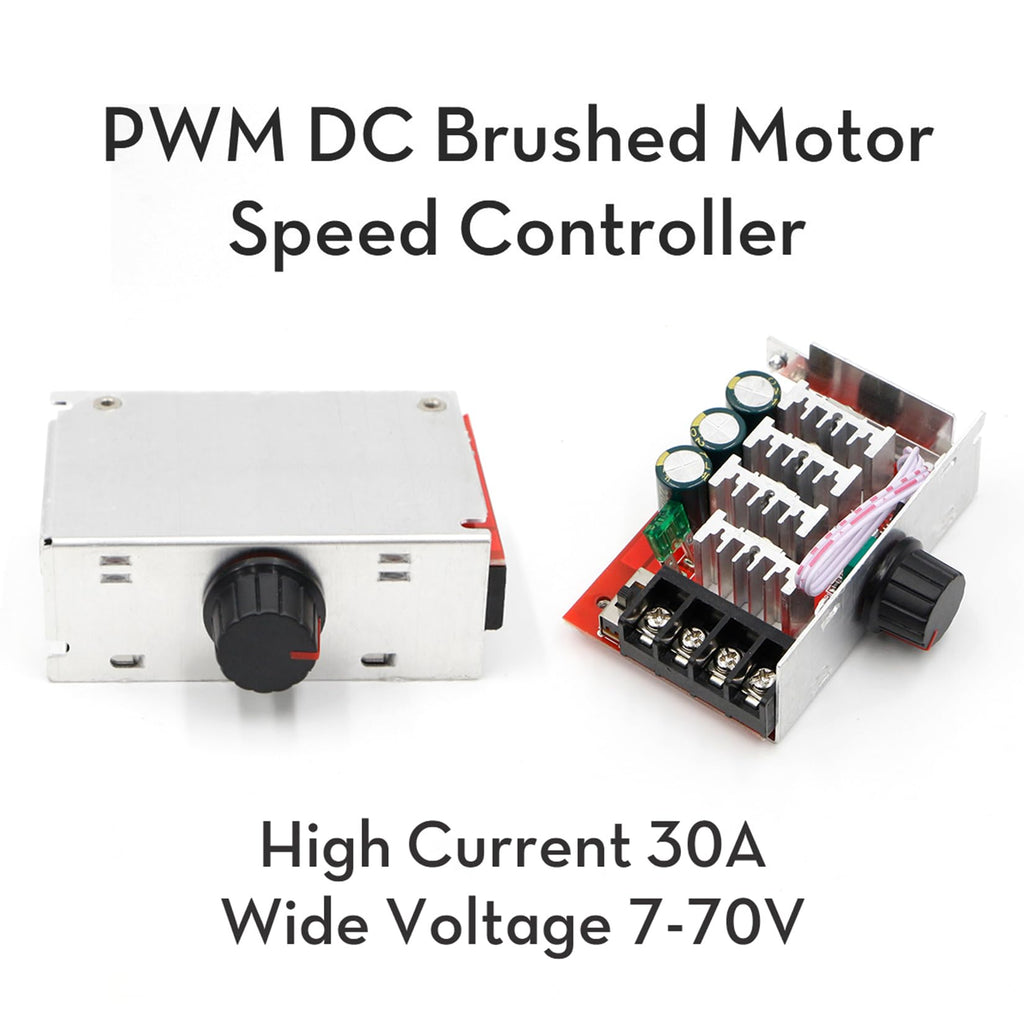 RioRand 7-70V PWM DC Motor Speed Controller 30A - Low Heat Aluminum Housing for Brushed DC Motors, DIY Projects & Small Electric Devices (Extra Fuse Included) Red