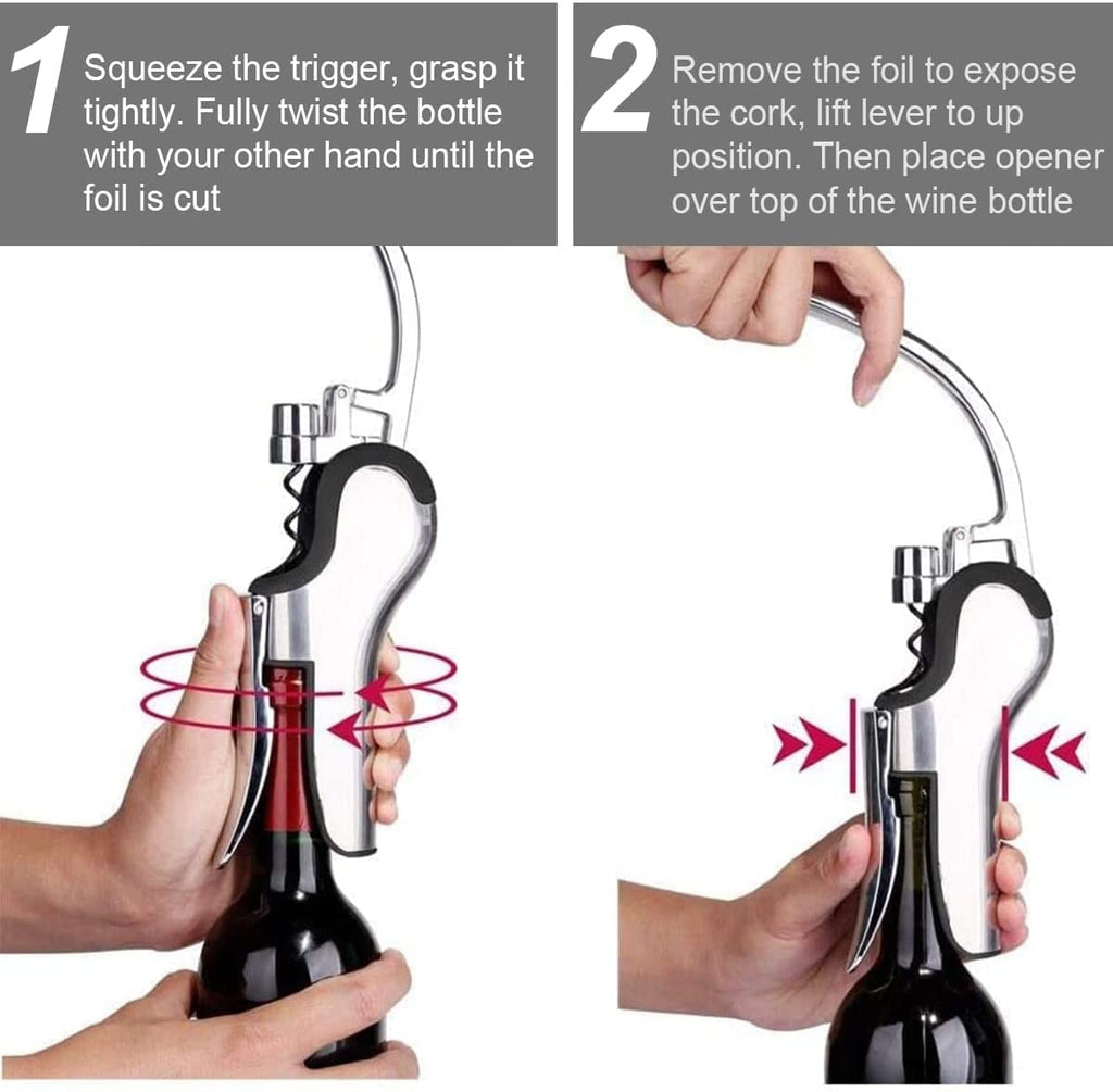 KAYCROWN Stainless Steel Wine Bottle Opener, Vertical Lever Corkscrew with Built in Foil Cutter, Manual Handheld Corkscrew with Ergonomic Lever Pump