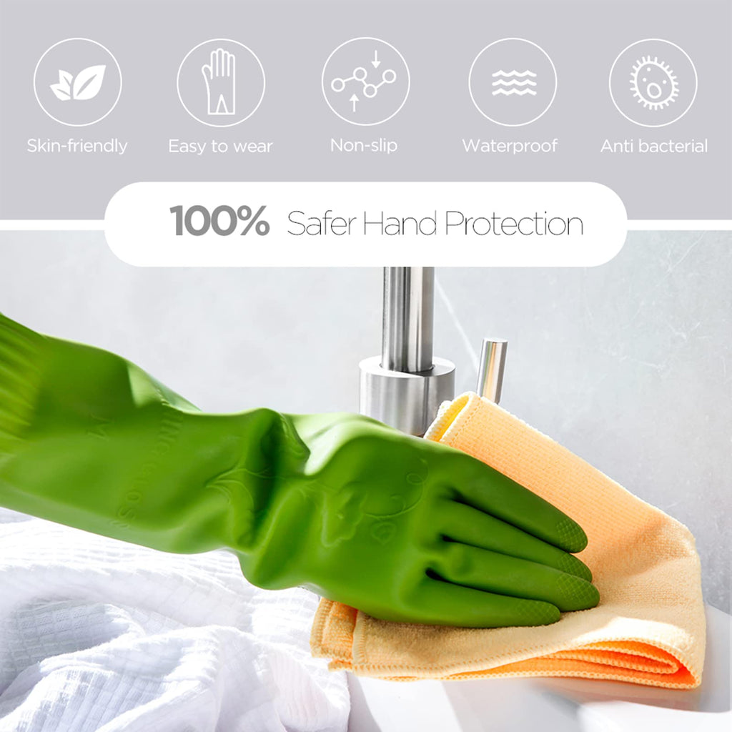 Rubber dishwashing gloves 3 Pairs for kitchen,Cleaning washing dish gloves long for household reuseable durable.(Small,Multicolor)