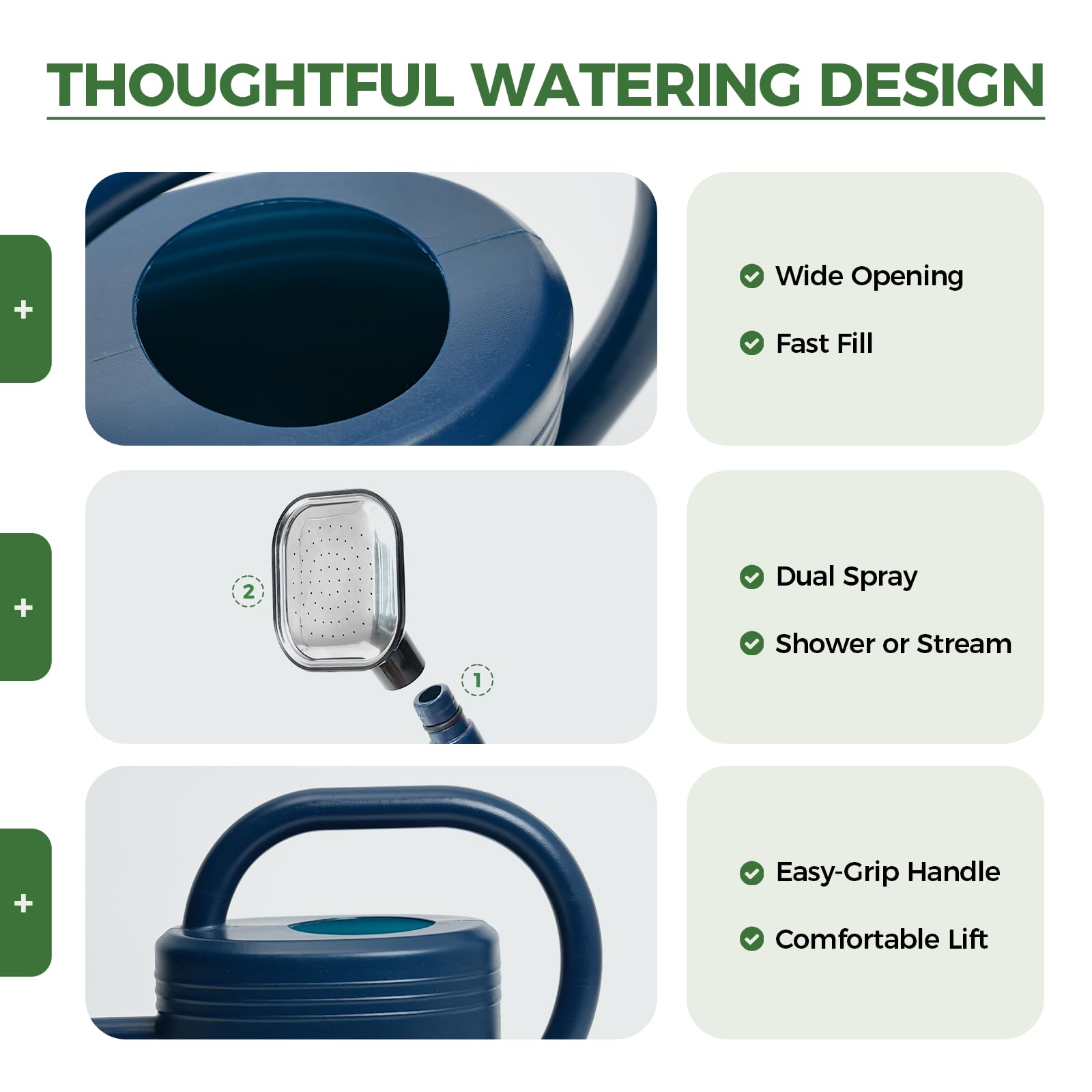 Bamworld 1 Gallon Watering Can, Indoor Outdoor Plant Watering Can with Removable Nozzle, Drip-Free Sprinkler Head, Made from Recycled Plastic, Blue (3 Liters)