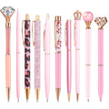 10 Pcs Pink Glitter Ballpoint Pens,Comfortable Writing Pens,Metal Retractable Pretty Journaling Cute Pens Bulk, Black Ink Medium Point (1.0mm)