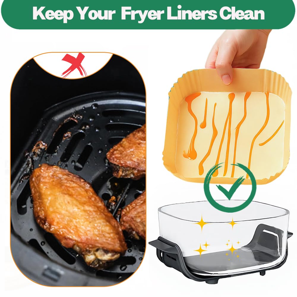 300PCS Air Fryer Liners for Ninja Crispi Air Fryer, Air Fryer Parchment Paper Liners, Square Disposable Paper Liner, Airfryer Liners Baking Paper for Ninja Crispi 4QT&6 Cup Glass Containers