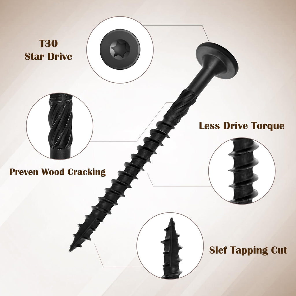 Wood Screws #14 x 3 Inch, Deck Screws 50Pcs, Heavy-Duty Outdoor Screws Assortment Fastener Kit, Rust Resistant epoxy Coated, T30 Star Bit (#14 x 3)