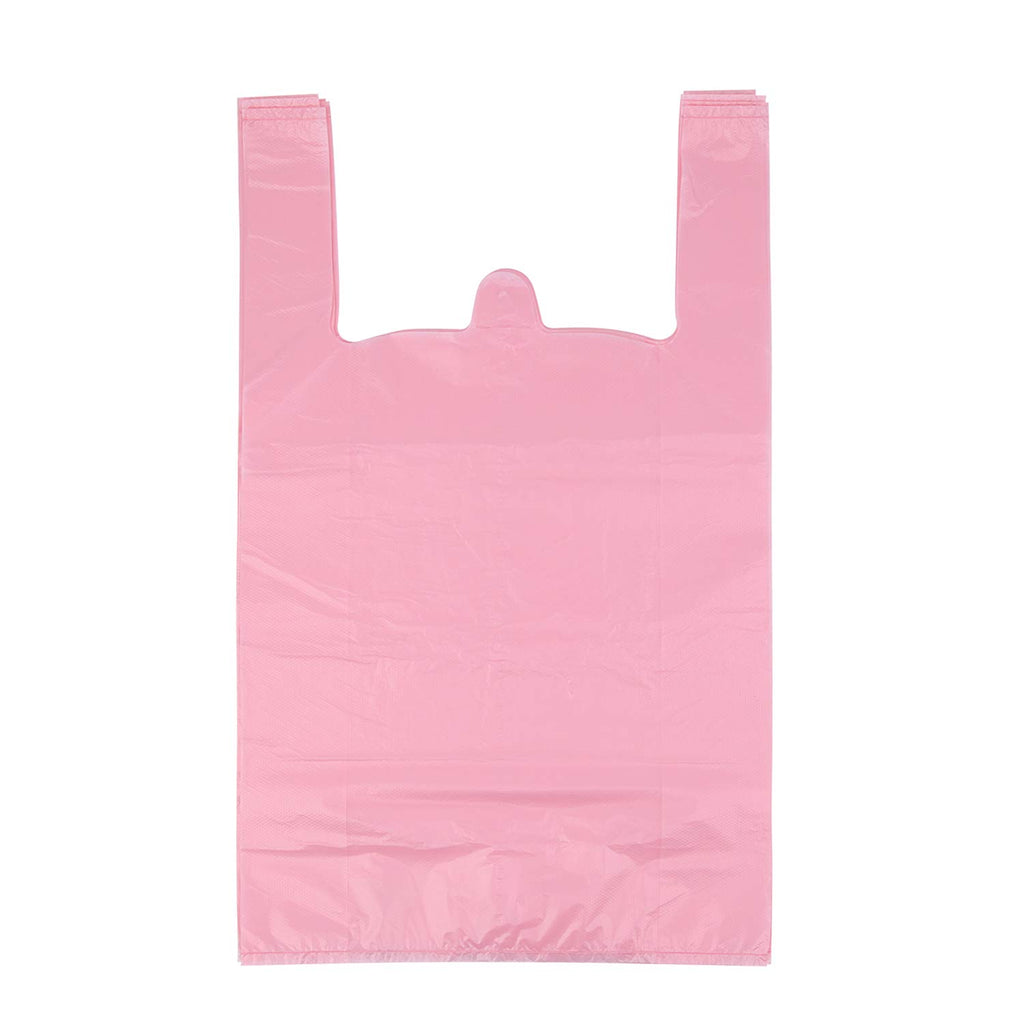 T Shirt Bags, Pink Plastic Bags with Handles for Grocery and Retail, Bolsas De Plastico Para Negocio, 12x20 Inches (200 pcs)