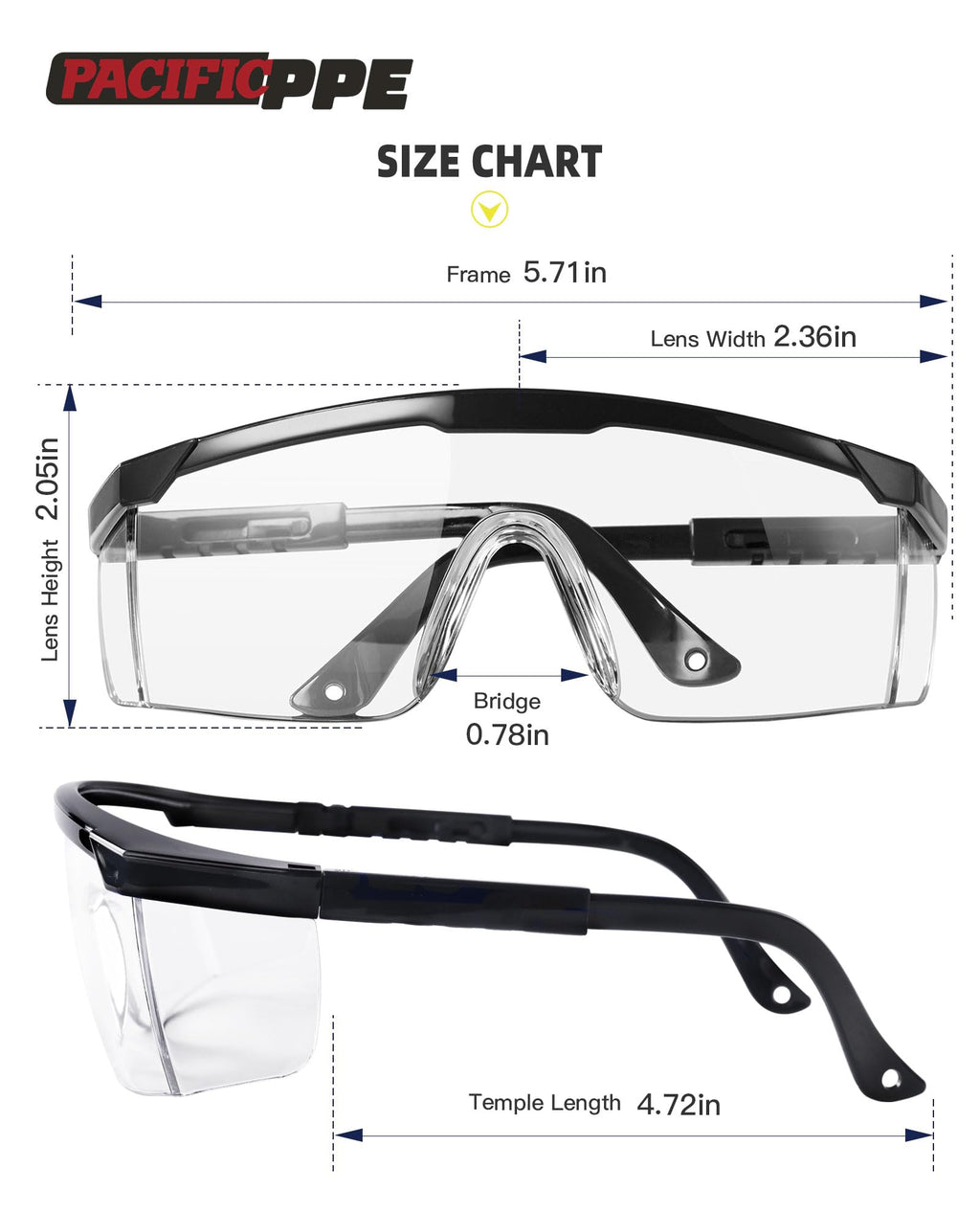 PACIFIC PPE 2 Pack Safety Glasses, Anti-fog, Scratch Resistant Clear Wraparound Lenses and No-Slip Grips, Clear Lab Safety Glasses, Adjustable, Lab Goggles