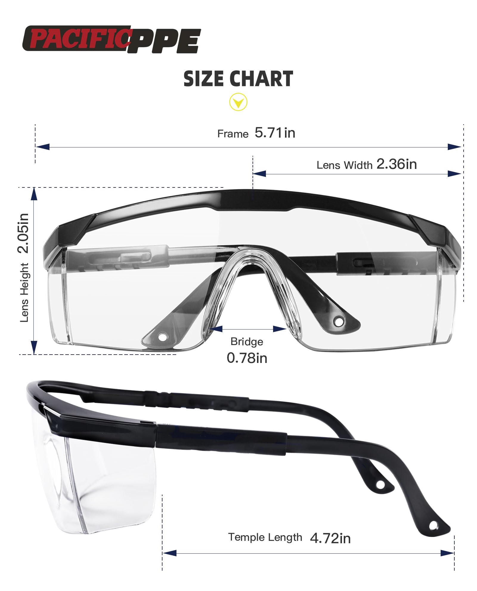 PACIFIC PPE 2 Pack Safety Glasses, Anti-fog, Scratch Resistant Clear Wraparound Lenses and No-Slip Grips, Clear Lab Safety Glasses, Adjustable, Lab Goggles