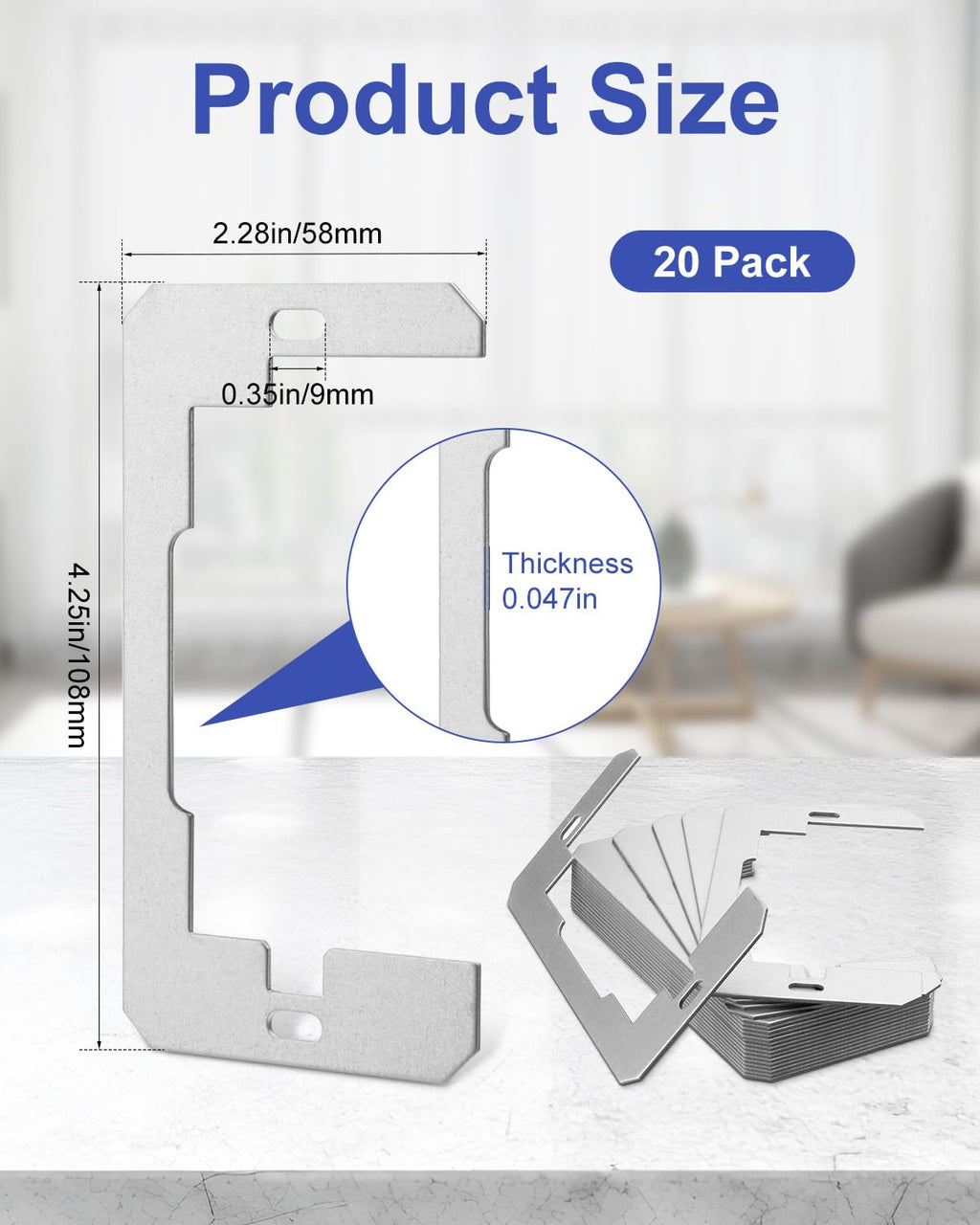 Mixiflor Wall Plate Spacer, 20 Pcs Metal Electric Receptacle Outlet Spacers, Flush Fit Device Leveling Plates for Fixing Walls Electrical Outlet Electrical Boxes Outlet Shims