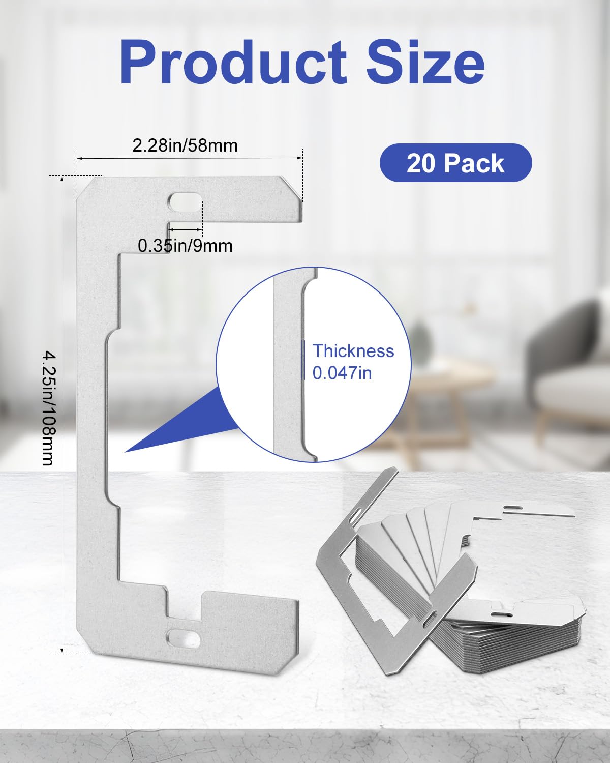 Mixiflor Wall Plate Spacer, 20 Pcs Metal Electric Receptacle Outlet Spacers, Flush Fit Device Leveling Plates for Fixing Walls Electrical Outlet Electrical Boxes Outlet Shims