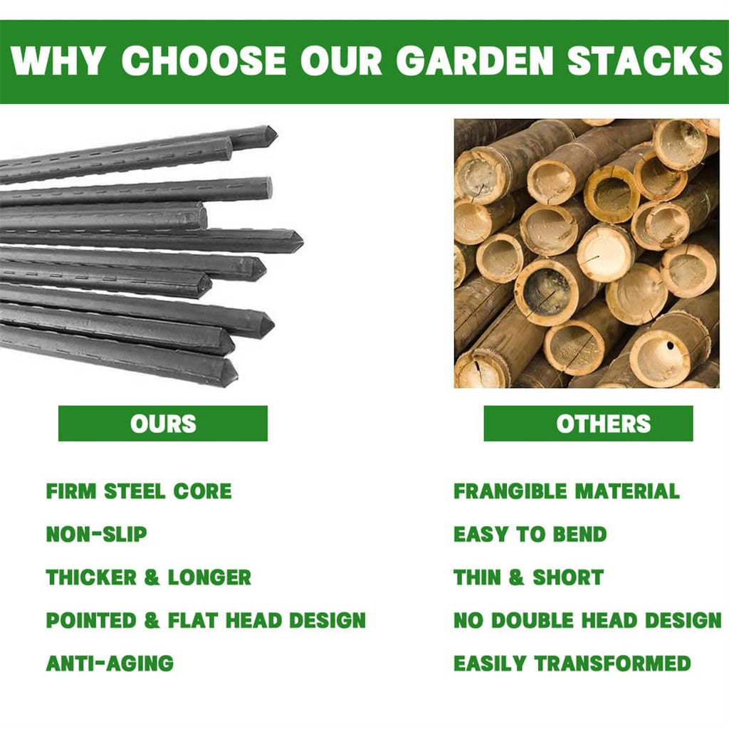 CUNQN Garden Stakes 42cm Plant Stake Metal Pack of 20 Garden Plants Sticks Tomato Stakes Plants Growing Stick with 10 Pcs Connector for Orchid Pea Vegetables Support, black, CQBLACKPPG20US
