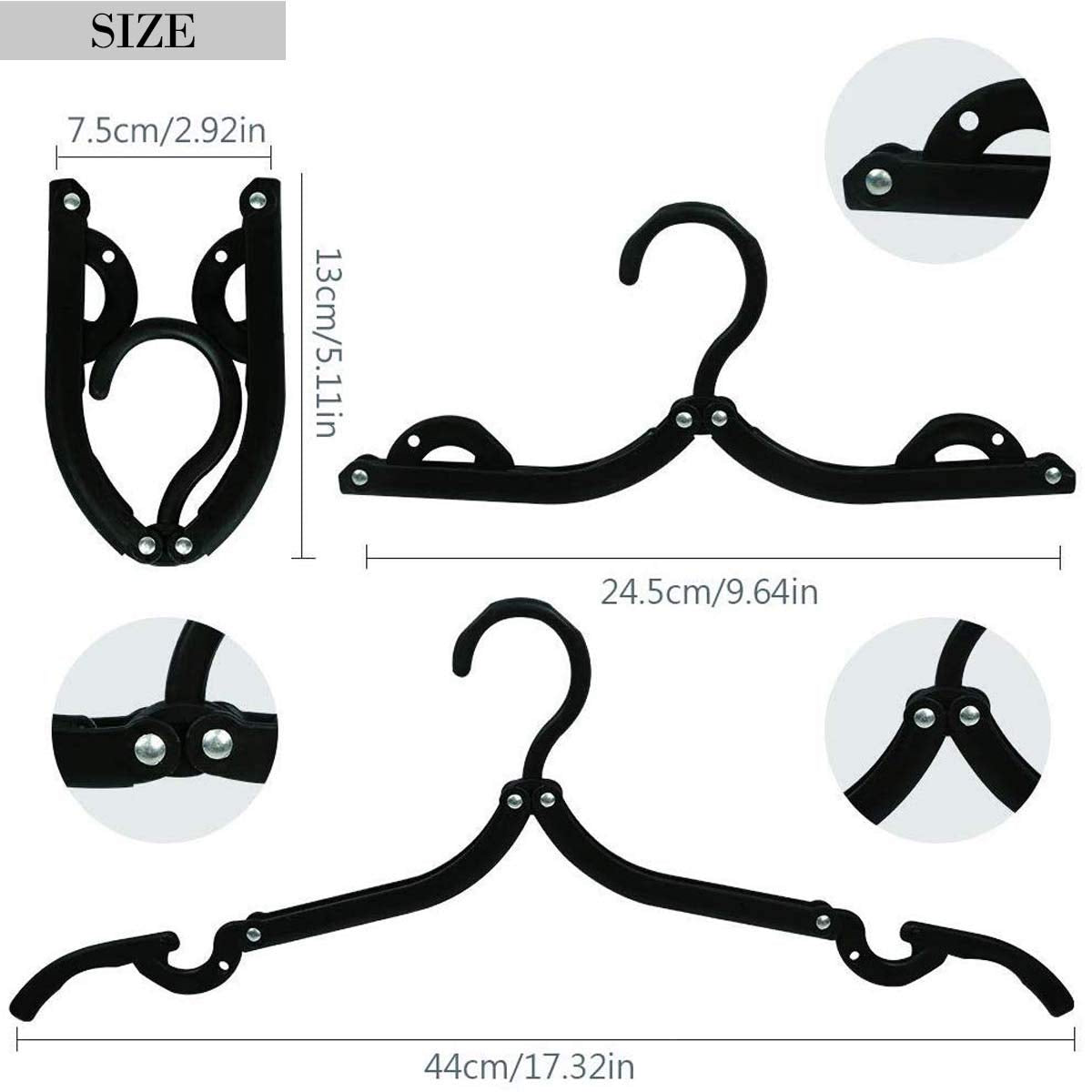 12 PCS Travel Hangers - Cruise Ship Essentials Portable Folding Clothes Hangers Travel Essentials Foldable Clothes Drying Rack for Travel (Black)
