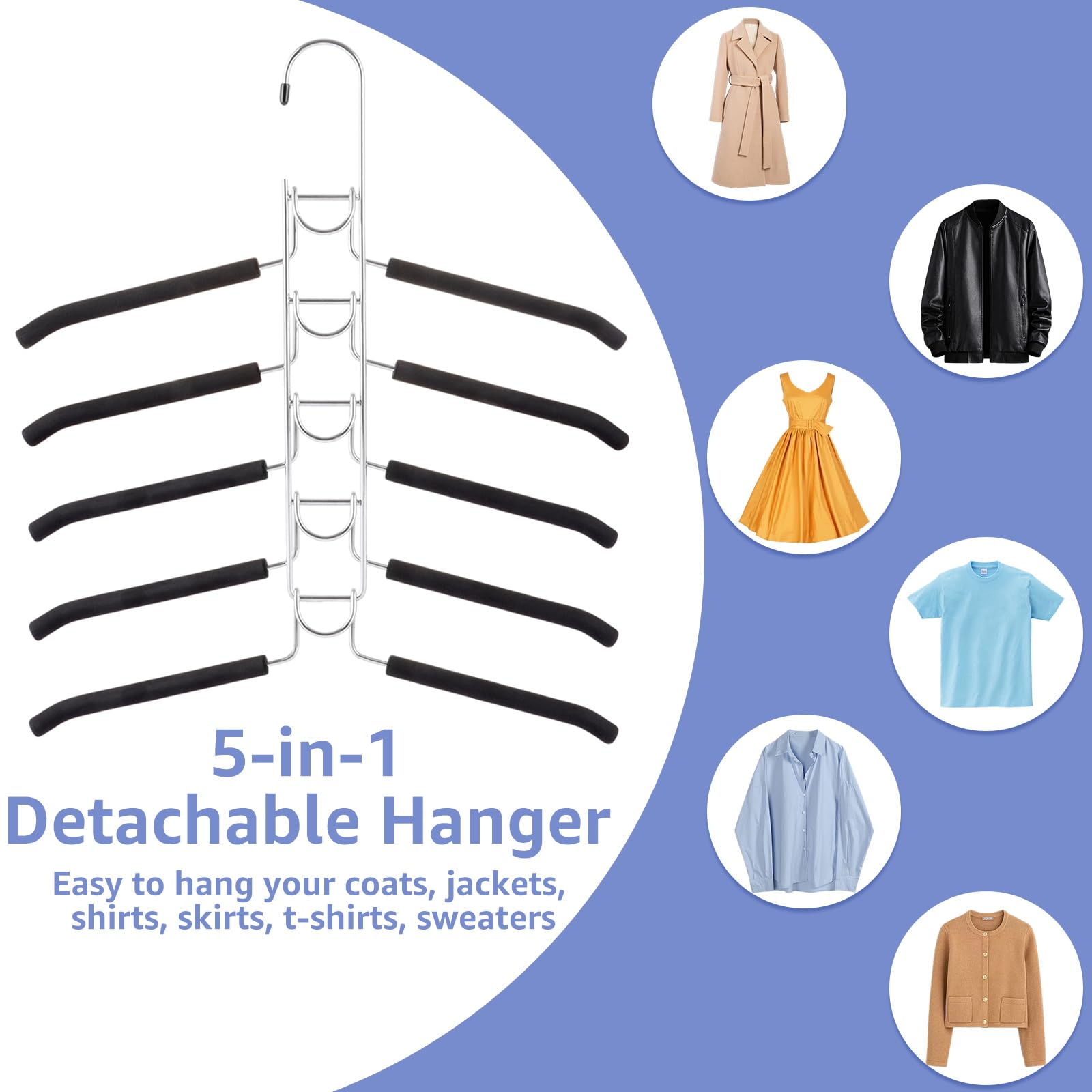 Acrux7 4 Pack 5 in 1 Metal Clothes Hangers Space Saving Hangers, Non Slip Multi Hangers for Shirt Sweater, Multi Layers Coat Hangers, Heavy Duty Closet Organizer Hanger Rack for Shirt Blouse Suit