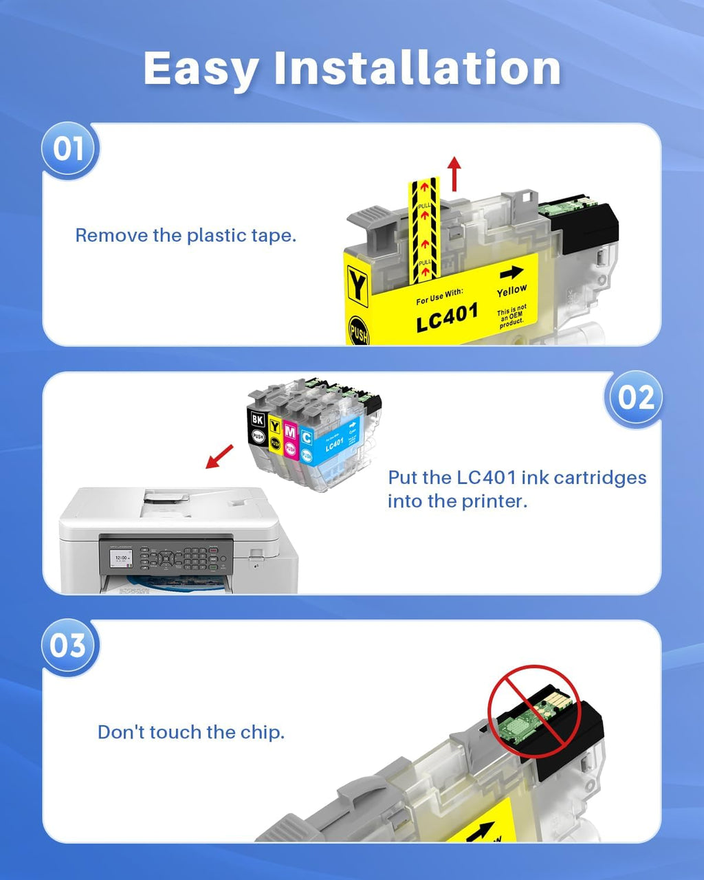 INK4U Compatible LC401 LC-401 Ink Cartridges Replacement for Brother LC401 Ink Cartridges for Brother Printer MFC-J1010DW, MFC-J1012DW, MFC-J1170DW Printer (Black Cyan Magenta Yellow, 4 Pack)