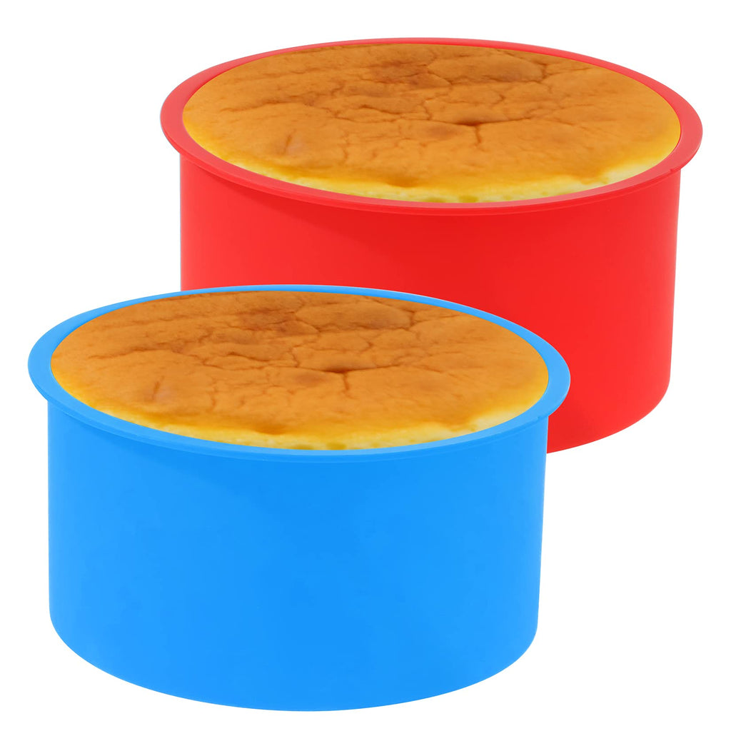 mifengda 12pcs Silicone Cake Mold Baking Round Cake Molds 4 Inch Non-Stick Baking Pan Kitchen Silicone Cake Molds for Baking(Red, Blue, 4inch)