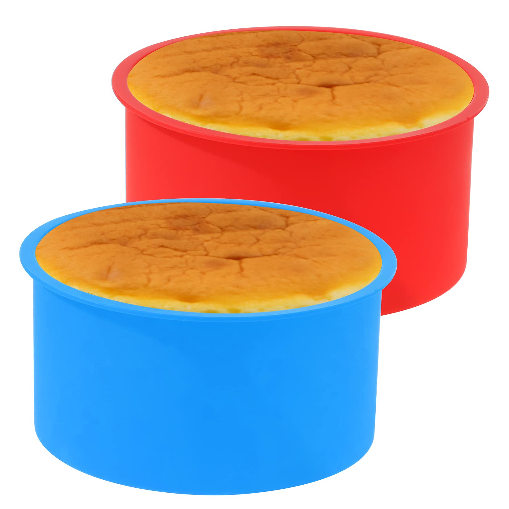 mifengda 12pcs Silicone Cake Mold Baking Round Cake Molds 4 Inch Non-Stick Baking Pan Kitchen Silicone Cake Molds for Baking(Red, Blue, 4inch)