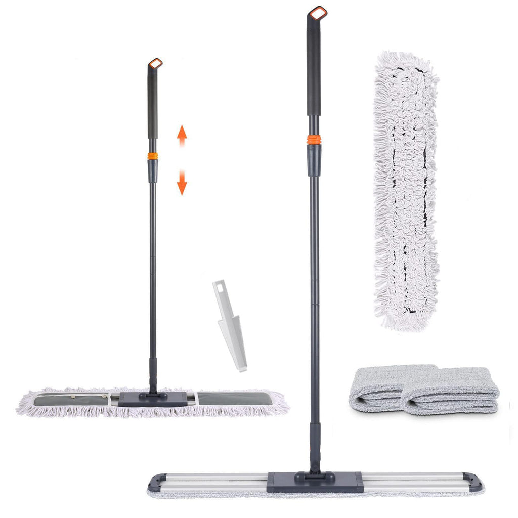Dust Mop for Hardwood Floors 36 inch Commercial Industrial Floor Dust Mop with Extra 3 Mop Refill Pads 61 Inch Long Handle for Cleaning Office Garage Hardwood Warehouse Factory Mall Deck