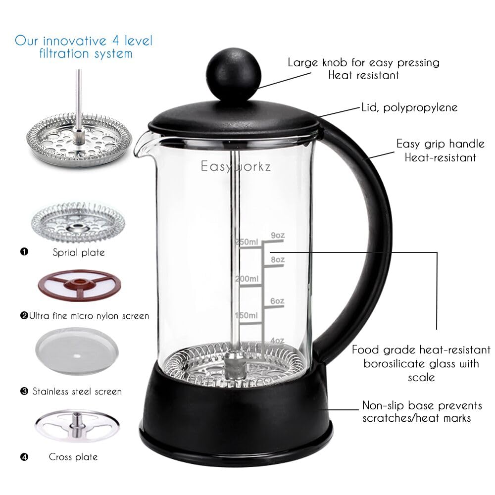 Easyworkz Eclipse 350ml French Press Coffee Tea Maker with Borosilicate Glass
