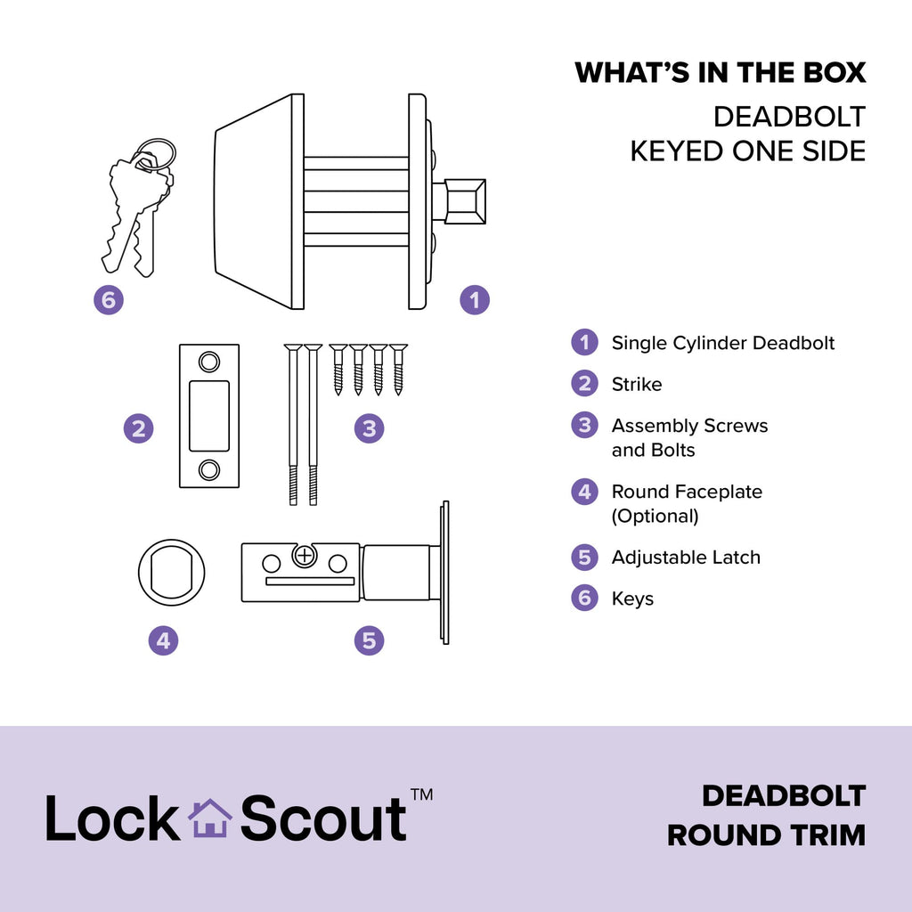 Schlage Lock Scout Deadbolt with Round Trim, Keyed 1 Side, Satin Nickel Finish