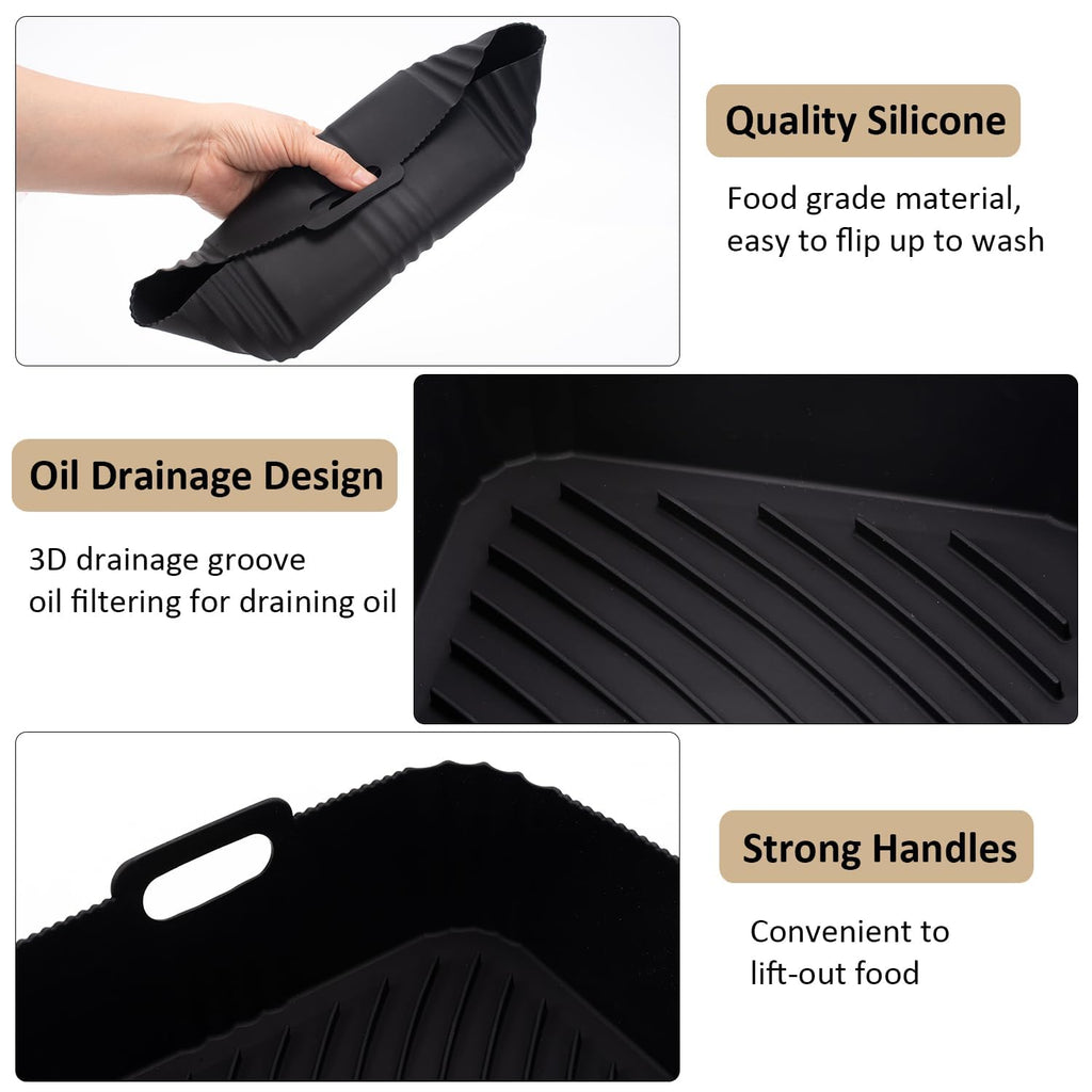 Silicone Air Fryer Liners for TFAL and Philips Dual Basket 5.2L/3.1L, Reusable Accessories for T-fal Dual Easy Fry XL 8.7Qt, Airfryer Liners Accessories