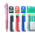 Pilot Ballpoint Pen, Frixion Ball 4, 0.5mm, Extra Fine, 4 Colors (Black, Red, Blue and Green), Pink (LKFB-80EF-P)&Each 4 Color Refills (Black,Blue,Red,Green)Gel Ink Refills (Black/Blue/Red/Green Ink), Extra Fine Point 0.5mm, 6 Packs 12 Refills