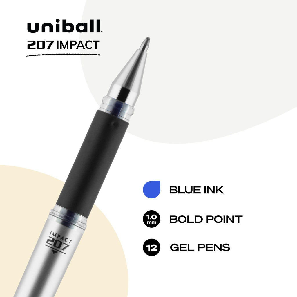 uni-ball Gel Impact Rollerball Gel, Stick Roller Ball Pen Bold-1.0mm, 12 Pack, Blue Ink (65801)