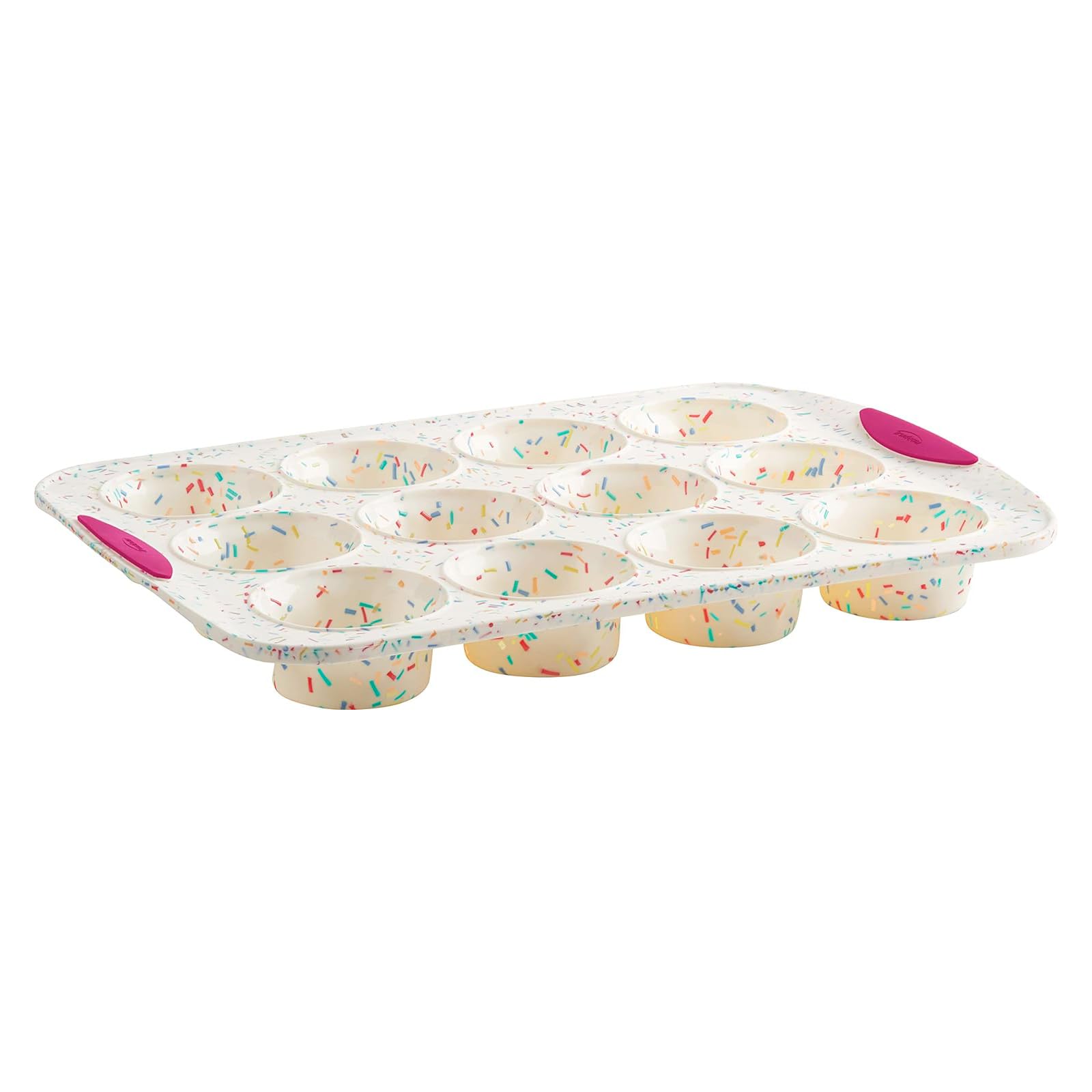 Trudeau Structured Silicone Cupcake and Muffin Pan with Integrated Steel Structure, 12 Cup, Confetti/Fuschia