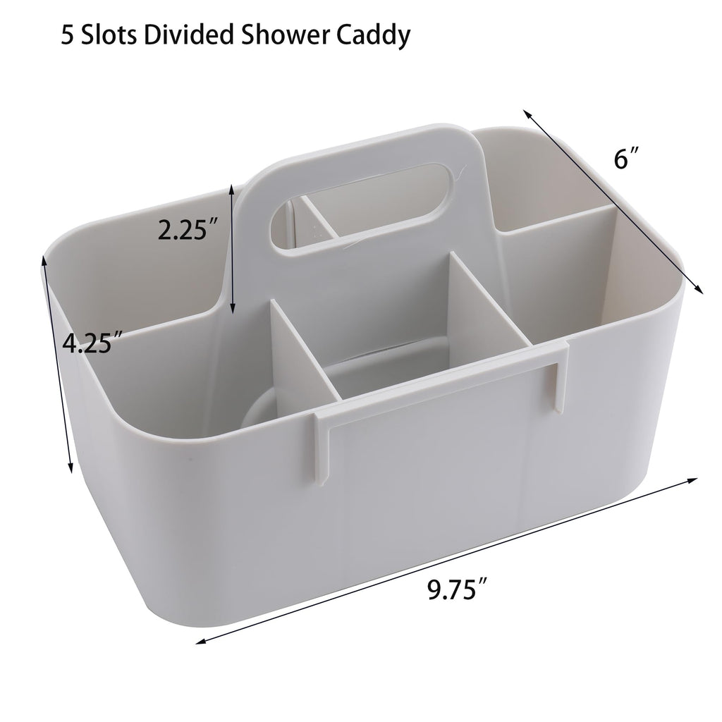 Jucoan 2 Pack Desk Organizer Caddy, Stackable Plastic Makeup Storage Baskets with Adjustable Dividers, 5 Compartments Portable Tote Bin for Bathroom Counter, Desk, Office Supplies Organization (Beige)