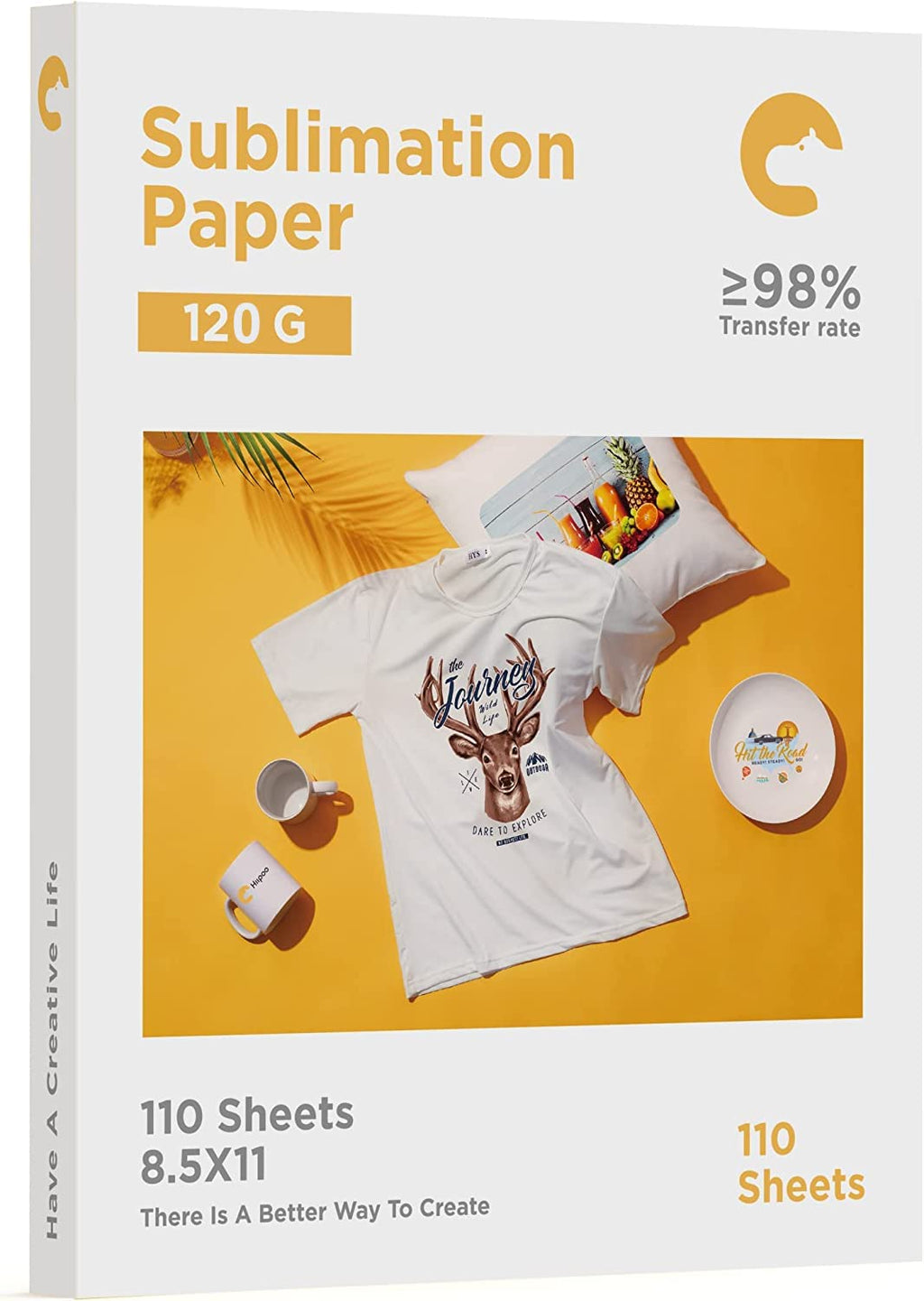 Hiipoo Sublimation Paper 8.5x11 Inch, 110 Sheets, 120G, Heat Transfer Paper Work with Sublimation Ink and E Sawgrass Printers for Mugs T-Shirts Light Fabric and Other Sublimation Blanks