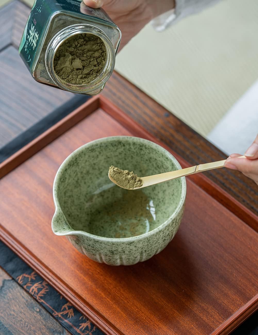 TANG PIN Matcha Set - Match Bowl and Whisk, 15 OZ, Matcha Scoop | Matcha Whisk Stand (Chasen Holder) - 4pc Perfect Matcha Kit for Matcha Tea Ceremony