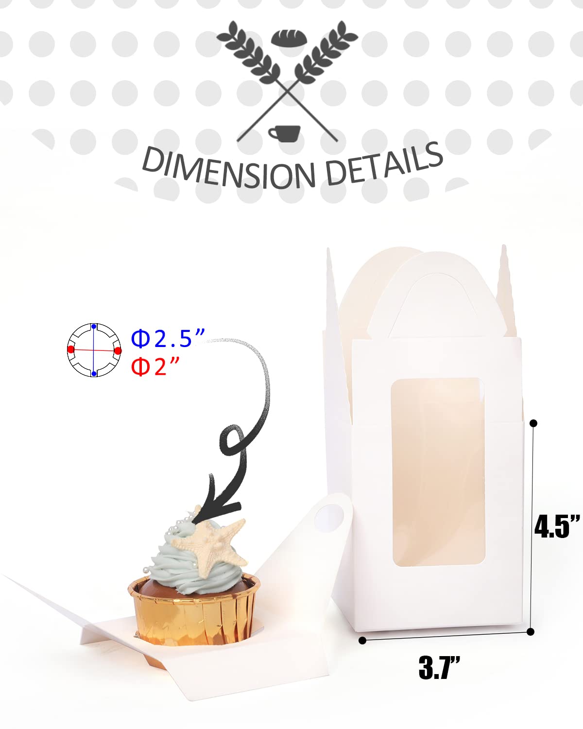 Cupcake Boxes Individual 100pcs Cupcake Holders Disposable White Single Cupcake Boxes with Window 3.6x3.6x4.3 inch Cupcake Containers