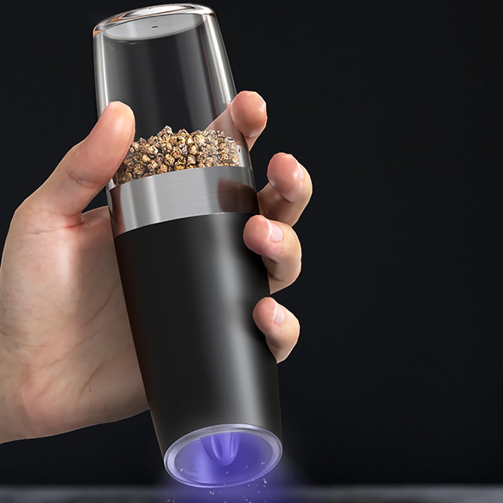 PEIPU Electric Pepper and Salt Grinder, Seasoning Mill，Adjustable Coarseness,with LED Light,One Hand Automatic Operation, Stainless Steel