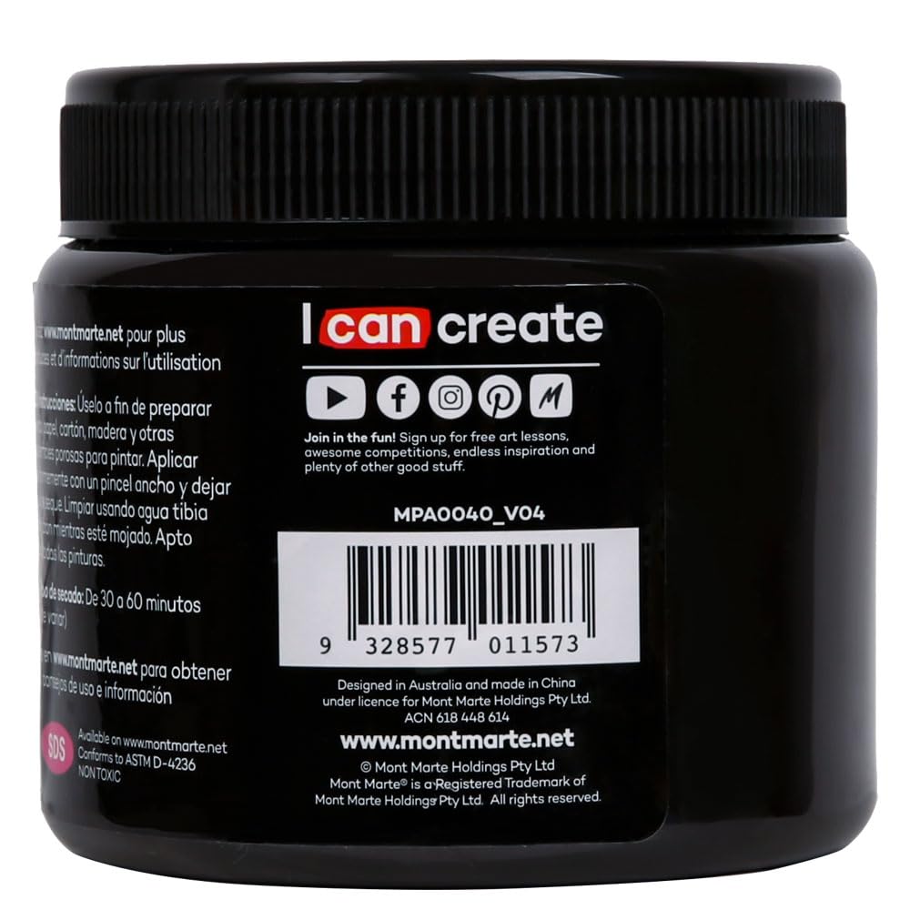 Mont Marte Black Gesso 17oz (500ml), Universal Primer, Suitable for All Paints Including Acrylic and Oil